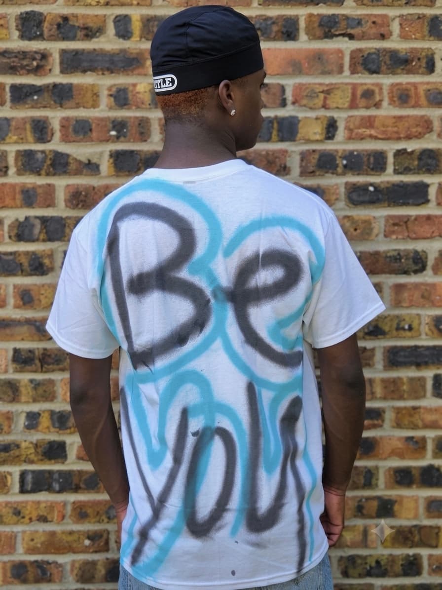 Design 02 — hand-sprayed tee, back