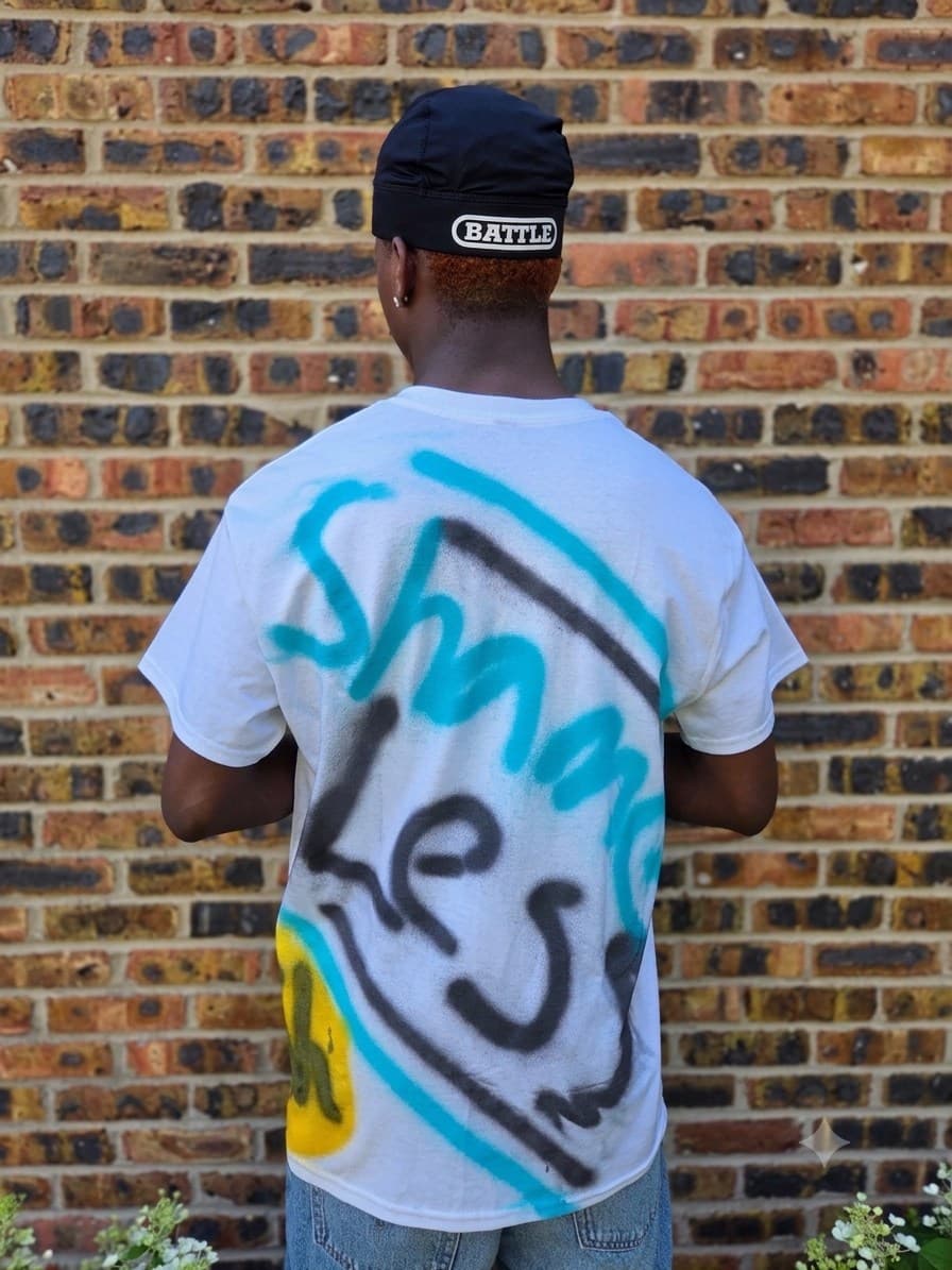 Design 03 — hand-sprayed tee, back