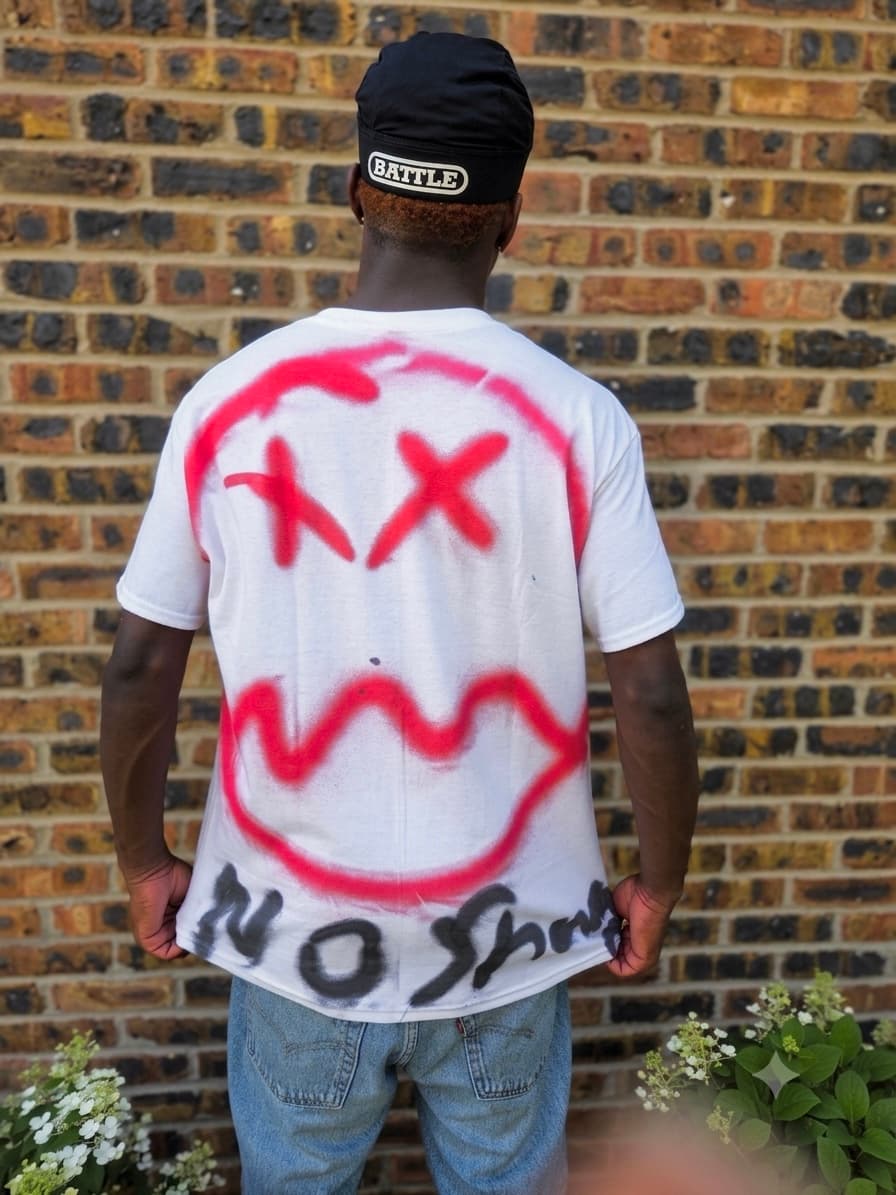 Design 04 — hand-sprayed tee, back