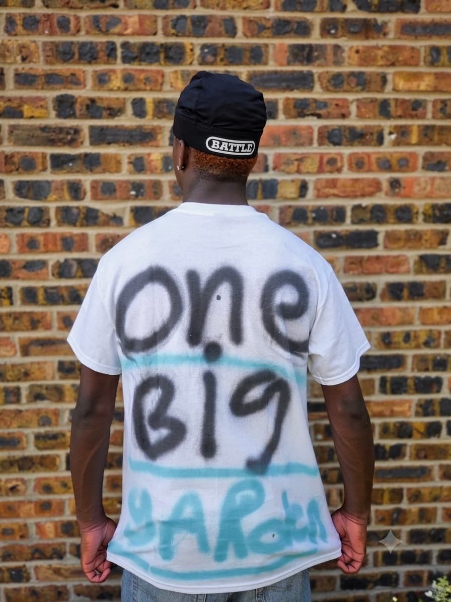 Design 05 — hand-sprayed tee, back