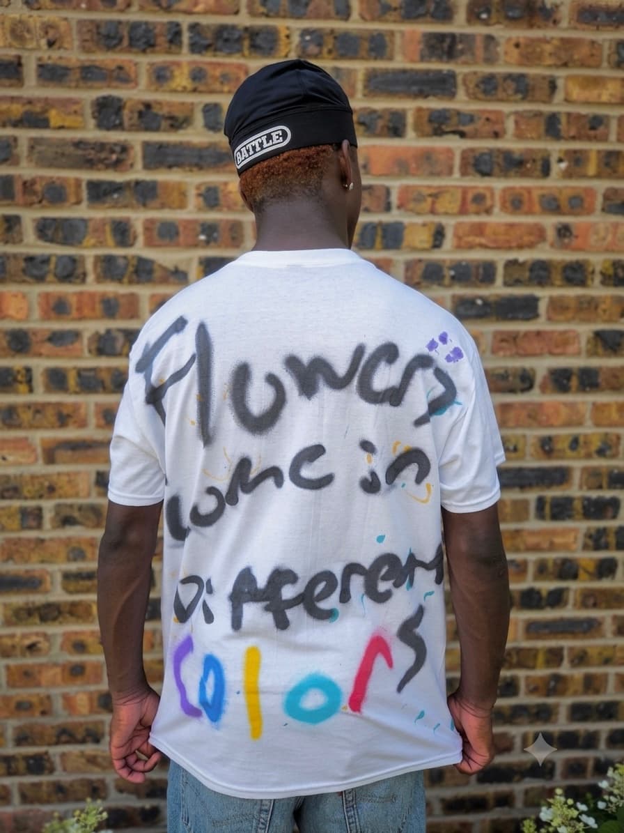 Design 06 — hand-sprayed tee, back