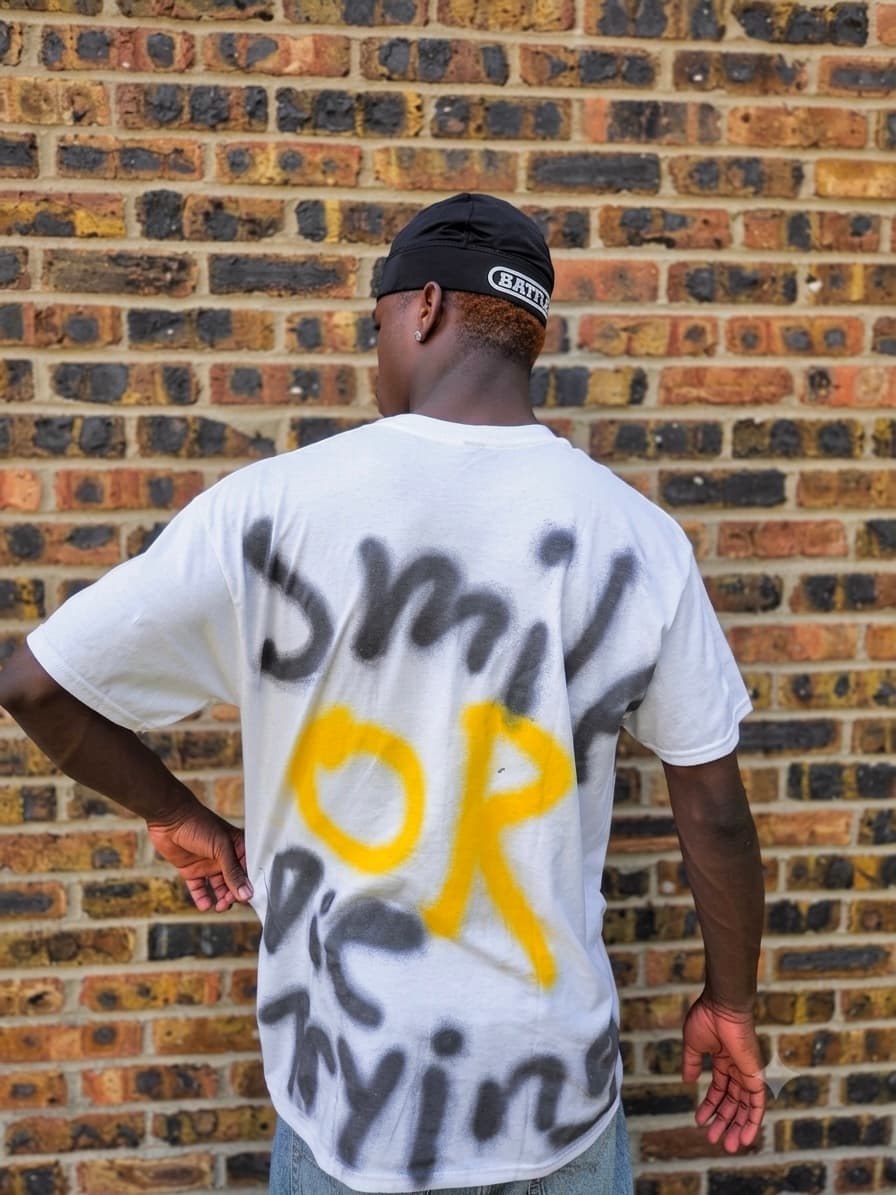 Design 07 — hand-sprayed tee, back