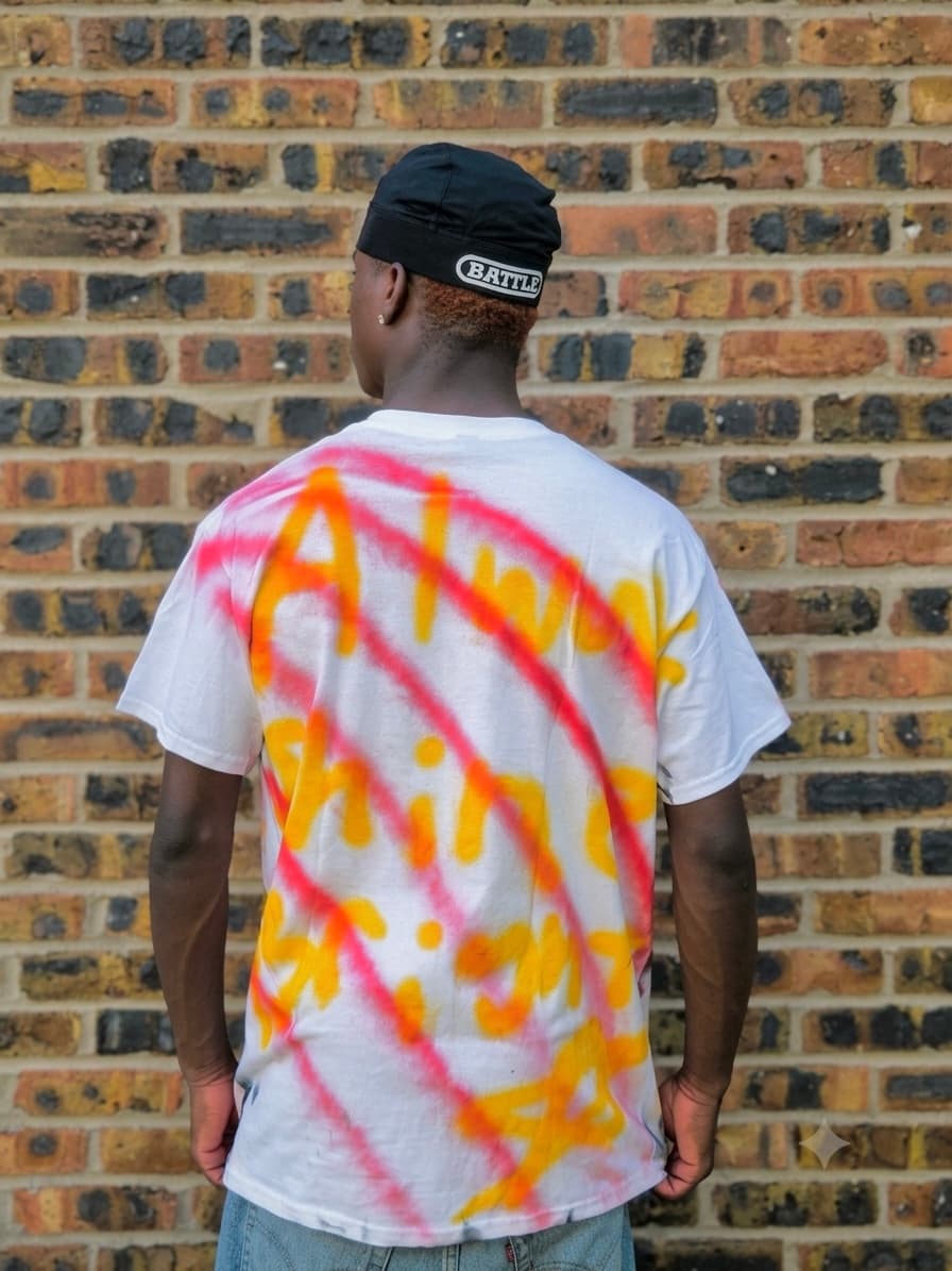 Design 08 — hand-sprayed tee, back