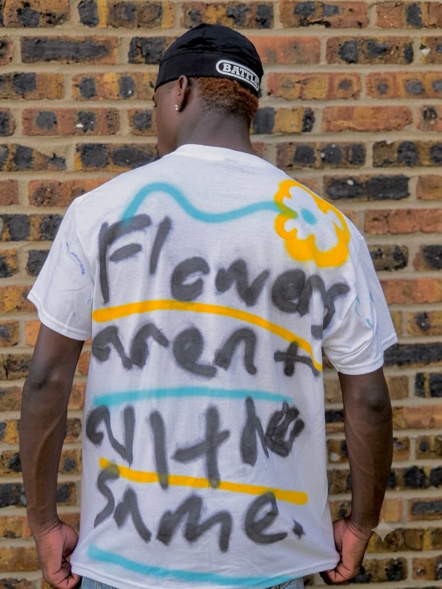 Design 13 — hand-sprayed tee, back